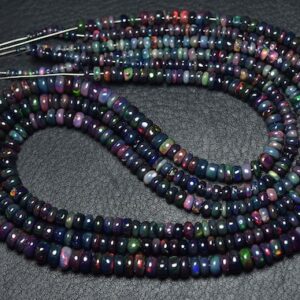 Black Ethiopian Opal Rondelle Beads - Natural Beautiful Smooth Flashes Ethiopian Welo Opal Rondelle - Size Is 3.5 -4.5 Mm #1124