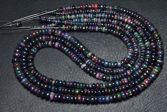 Black Ethiopian Opal Rondelle Beads - Natural Beautiful Smooth Flashes Ethiopian Welo Opal Rondelle - Size Is 3.5 -4.5 Mm #1124