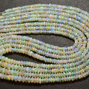 Ethiopian Opal Rondelle Beads - 17 Inches - Natural Beautiful Fire Play Ethiopian Opal Smooth Rondelles - Size Is 3.5-5mm #1857