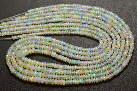 Ethiopian Opal Rondelle Beads - 17 Inches - Natural Beautiful Fire Play Ethiopian Opal Smooth Rondelles - Size Is 3.5-5mm #1857