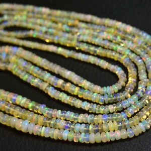 Flashes Ethiopian Opal Beads - 16 Inches - Natural Most Beautiful Smooth Ethiopian Opal Rondelle Beads - Size Is 3-5 Mm #2092