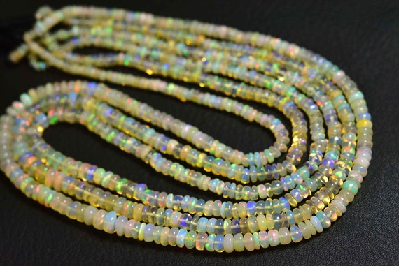 Flashes Ethiopian Opal Beads - 16 Inches - Natural Most Beautiful Smooth Ethiopian Opal Rondelle Beads - Size Is 3-5 Mm #2092