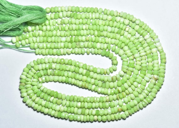 Rare Green Opal Rondelles Beads - 14 Inches - Natural Beautiful Micro Cut Green Opal Rondelle Beads Strand - Size Is 4 Mm #2253