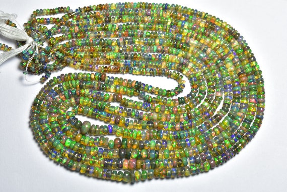 Super Quality Flashy Ethiopian Opal Beads - 17 Inches - Natural Most Beautiful Smooth Ethiopian Opal Rondelle Beads - Size Is 3-5 Mm #2116