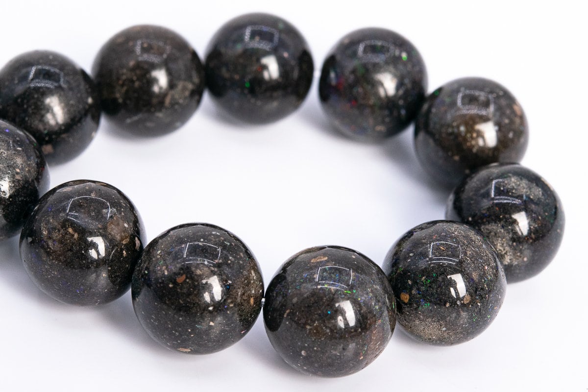 12mm Rainbow Sparkles Brown Black Andamooka Black Matrix Opal Beads Aaa Genuine Natural Gemstone Half Strand Round Beads 8" (113192h-3648)