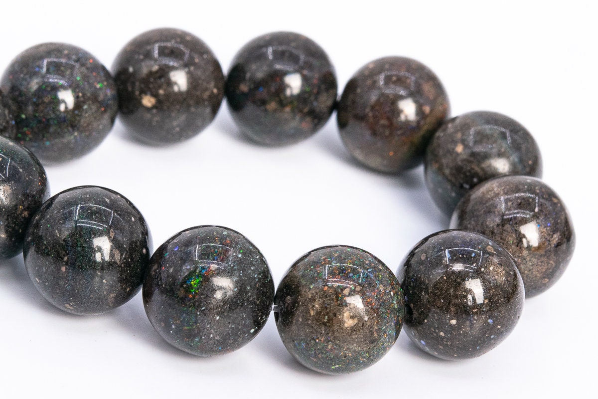 12mm Rainbow Sparkles Brown Black Andamooka Black Matrix Opal Beads Aa+ Genuine Natural Gemstone Half Strand Round Beads 8" (113193h-3648)