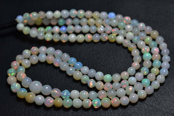Beautiful Ethiopian Opal Bead Natural Smooth Fire Play 8 Inches Strand Ethiopian Opal Round Beads - Size Is 4 - 6mm #973