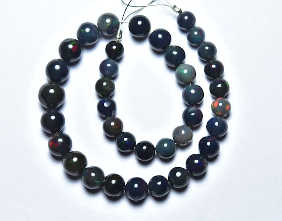 Black Ethiopian Opal Round Beads - 8 Inches - Natural Smooth Ethiopian Opal Welo Round - Size Is 5 - 7 Mm #1695