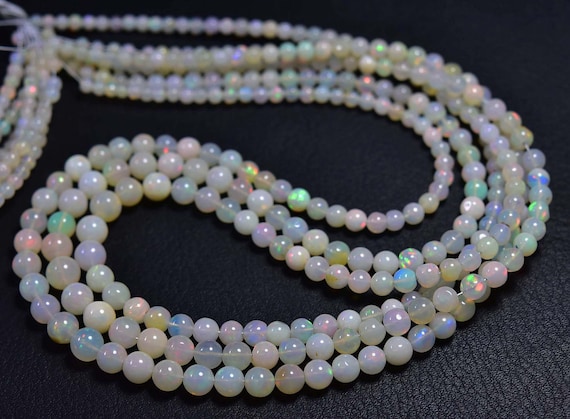 Ethiopian Opal Round Beads - Natural Beautiful Smooth White Ethiopian Opal Round Bead - 8.5 Inches - Size Is 3.5 - 6mm #1439 Ethiopian Opal Round Beads - Natural Beautiful Smooth White Ethiopian Opal Round Bead - 8.5 Inches - Size Is 3.5 - 6mm #1439