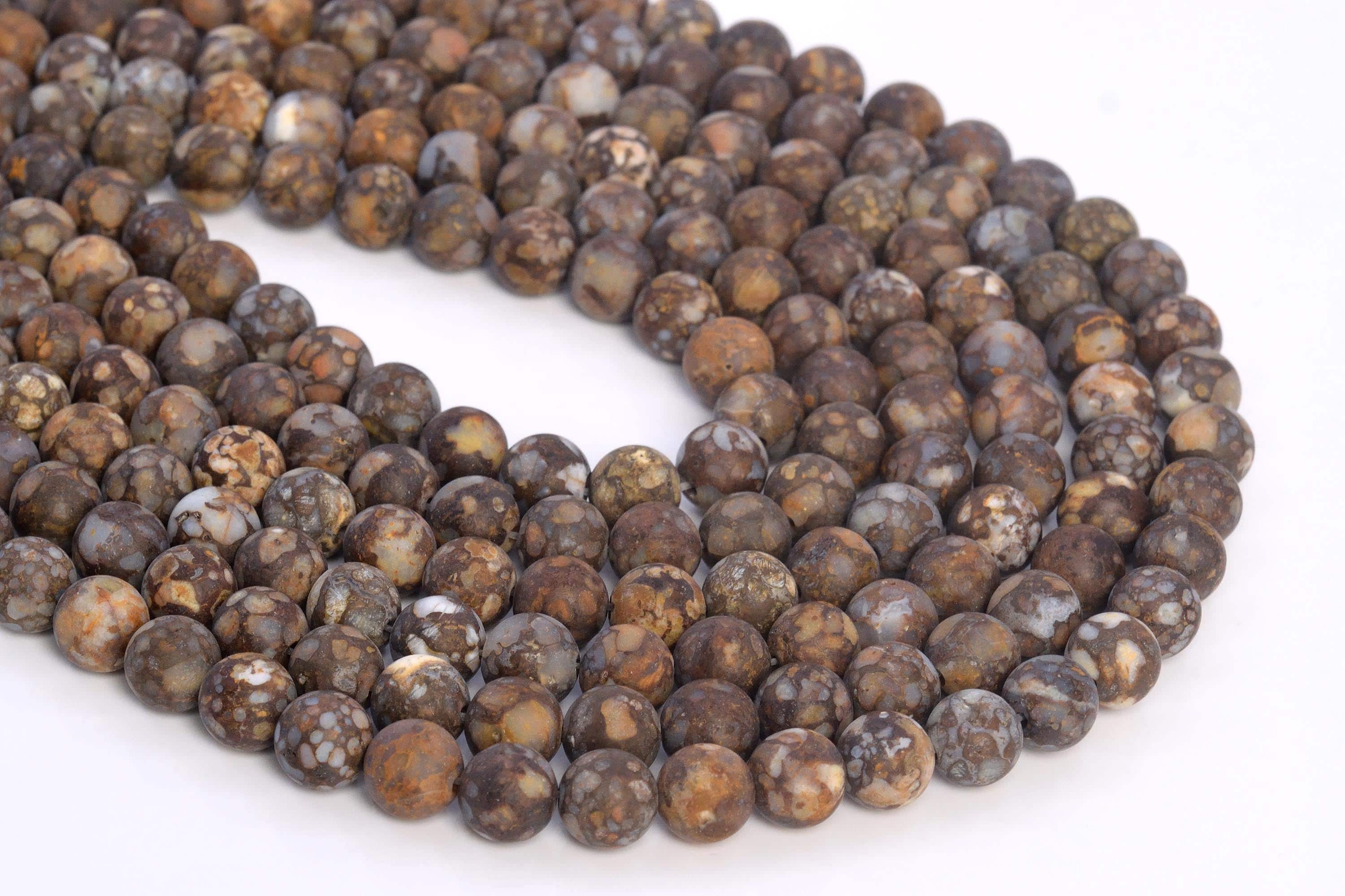 Genuine Natural Matte Coffee Brown Opal Loose Beads Grade Aaa Round Shape 8mm 10mm 12mm