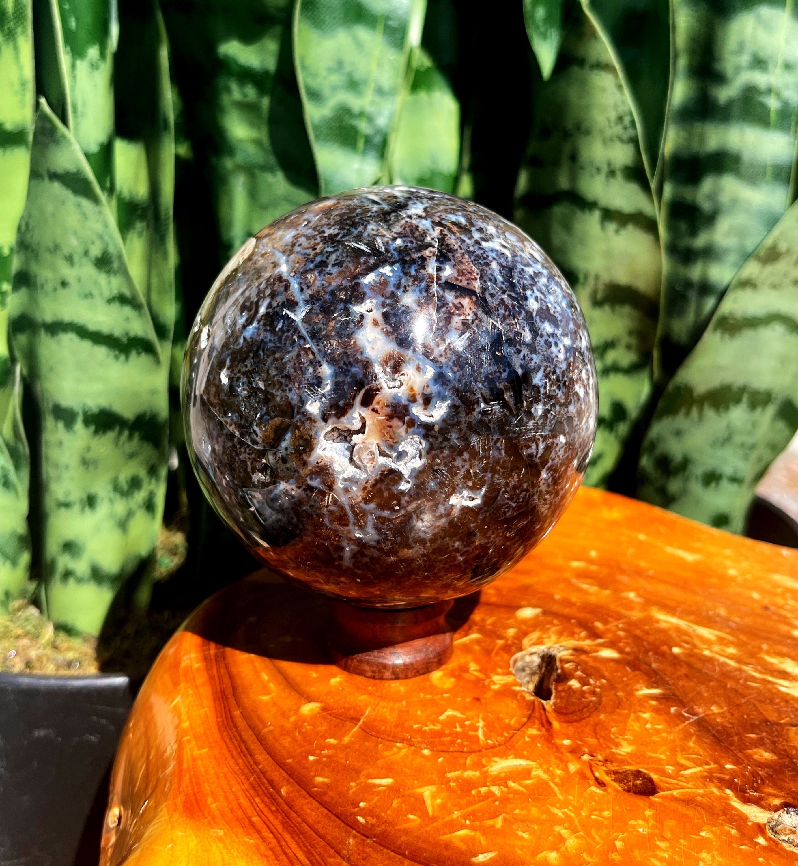 Black Opal Sphere W / Stand - From Madagascar - For Protecting One's Energy And Aura - Crystal Sphere - Protection Crystal