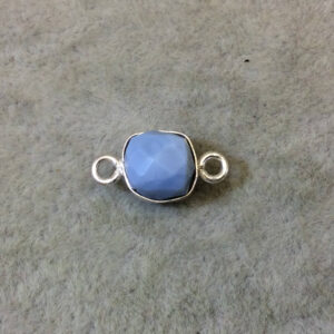 Blue Opal Cube Bezel Connector: Silver Finish, 7-8mm