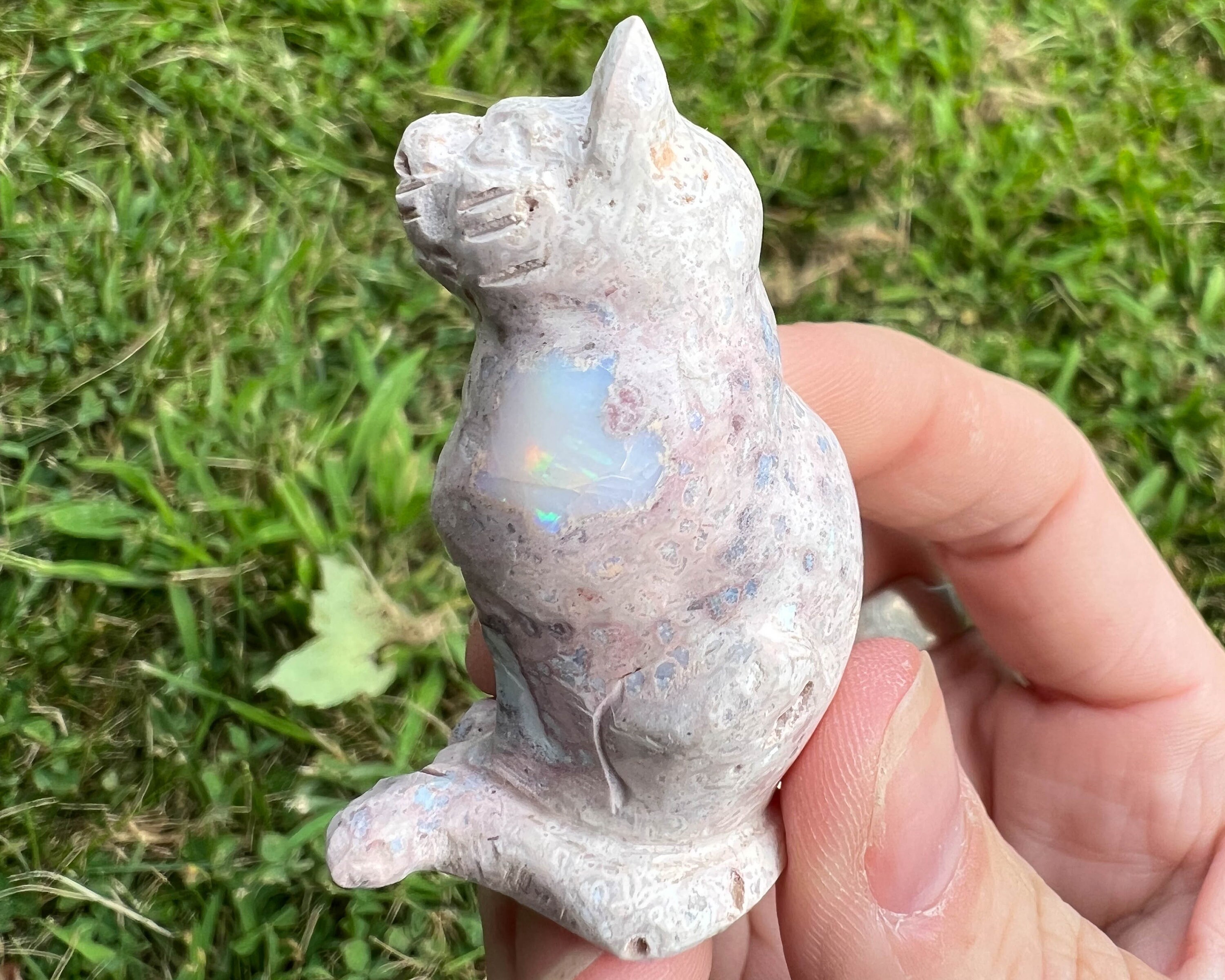 Opal Cat Carving, Cat Figurine, Mexican Opal In Matrix, Cat Lady , Gift For Cat Lover, Home Decor, Carved Opal, Matrix Opal #5