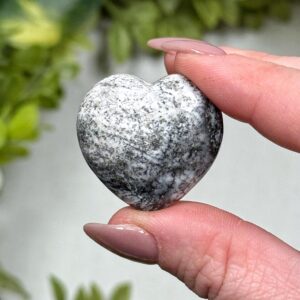Dendritic Opal Heart | 10g | - #9 (Polished White Crystal Carving, Root Chakra, Grounding)
