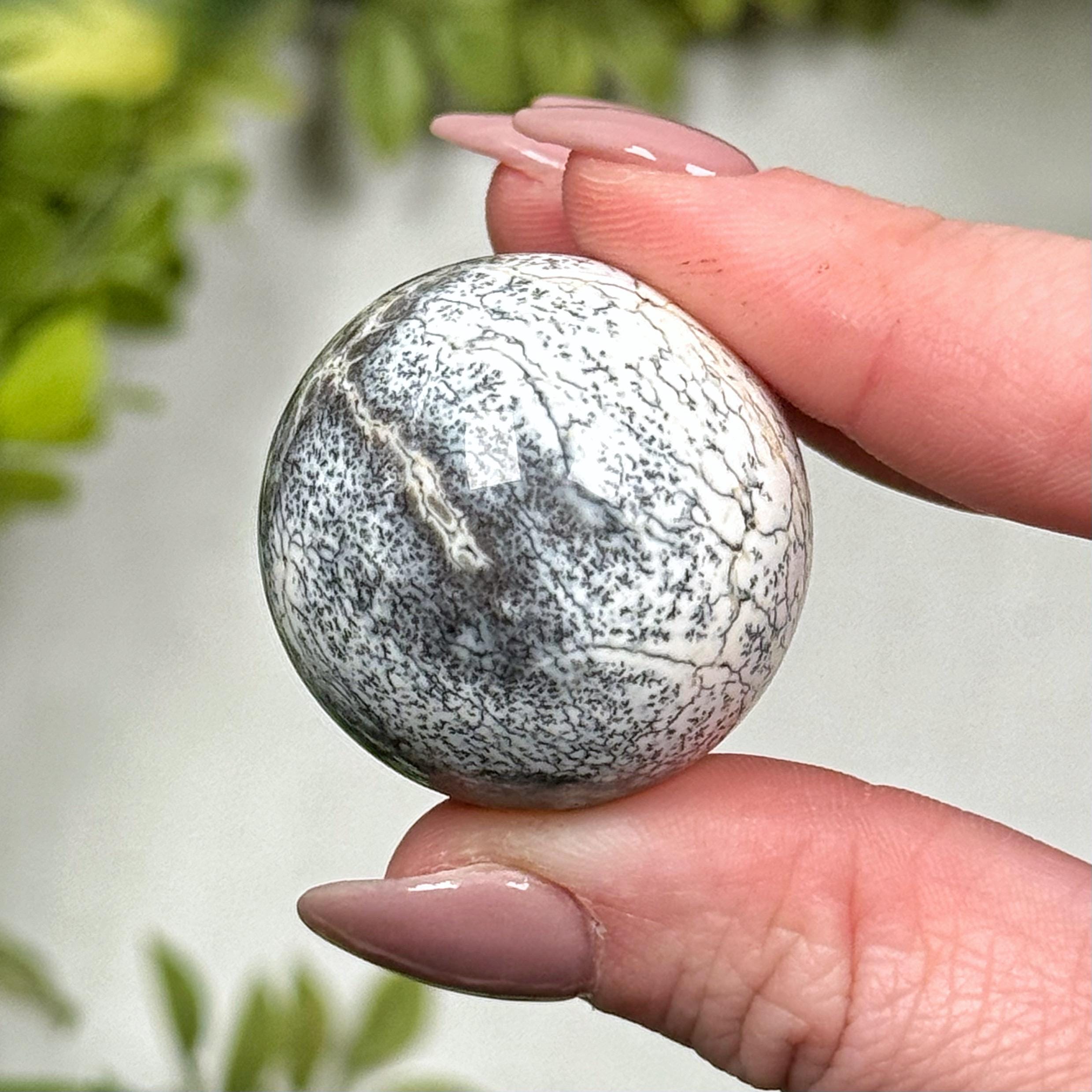 Dendritic Opal Sphere | 27g | - #10 (polished White Crystal Ball, Root Chakra, Grounding)