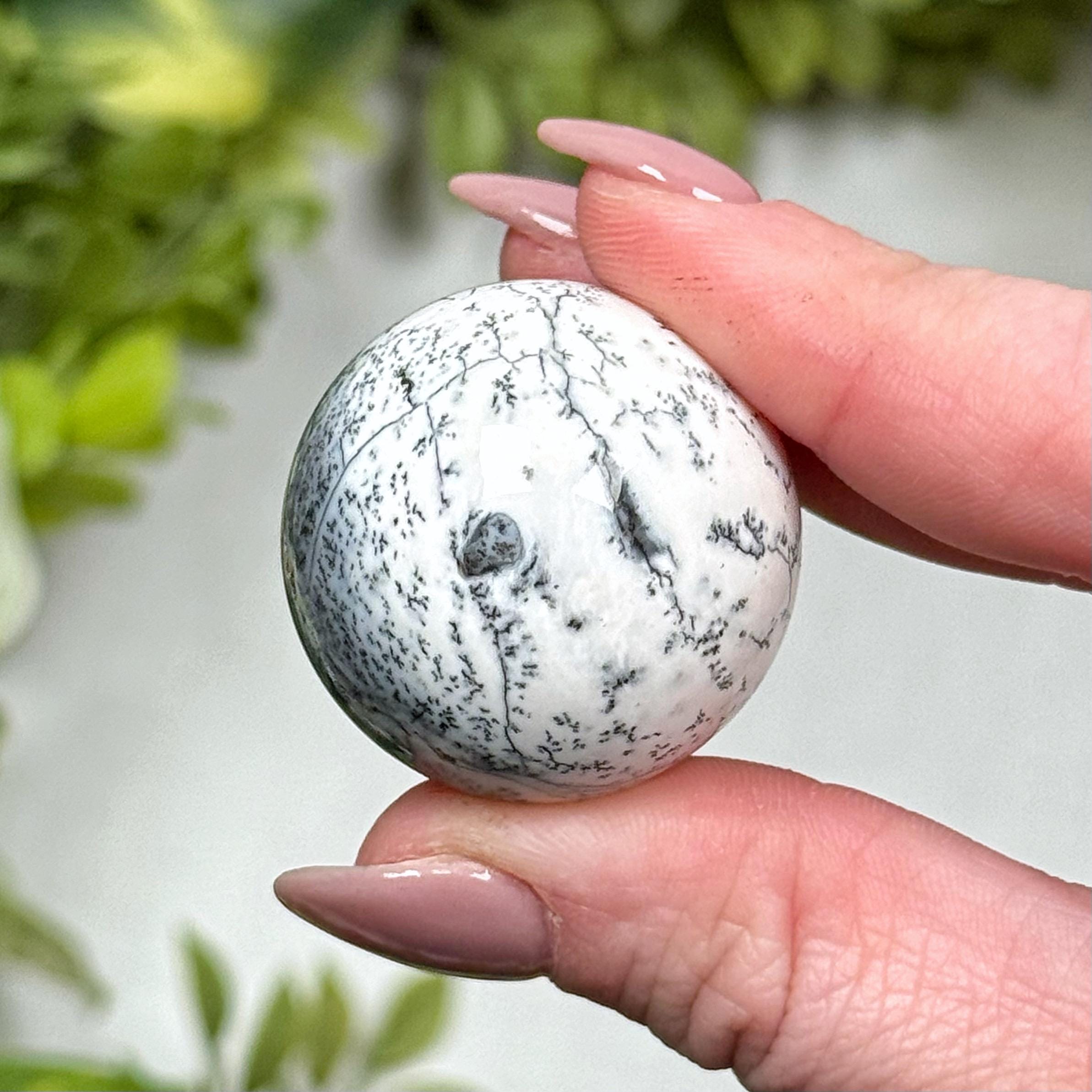 Dendritic Opal Sphere | 31g | - #11 (polished White Crystal Ball, Root Chakra, Grounding)