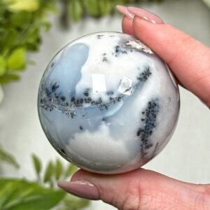 Dendritic Opal Sphere | 160g | - #3 (polished White Crystal Ball, Root Chakra, Grounding)