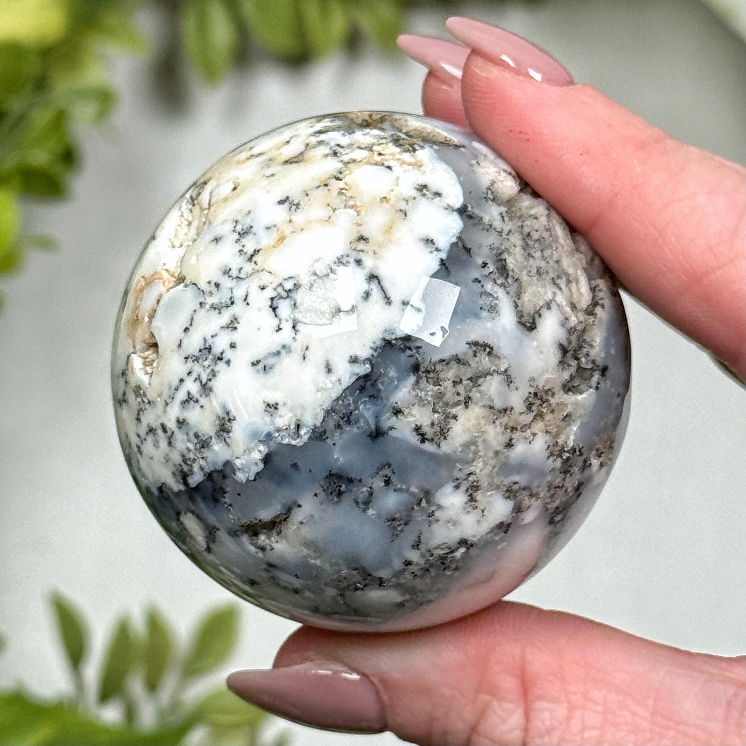 Dendritic Opal Sphere | 158g | - #6 (polished White Crystal Ball, Root Chakra, Grounding)