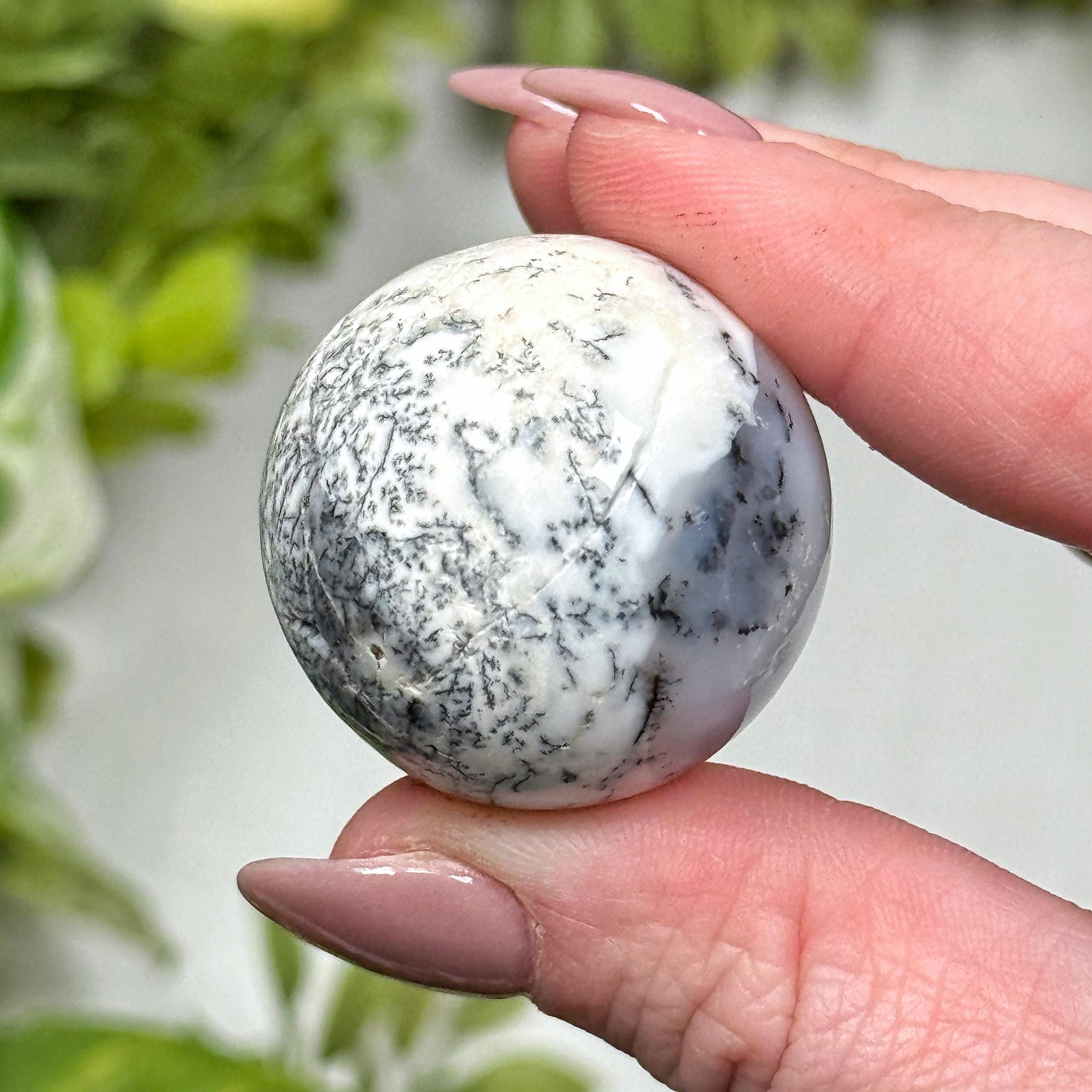 Dendritic Opal Sphere | 31g | - #7 (polished White Crystal Ball, Root Chakra, Grounding)