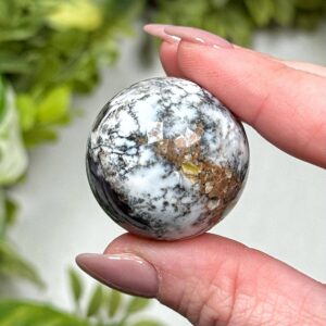 Dendritic Opal Sphere | 34g | - #8 (polished White Crystal Ball, Root Chakra, Grounding)