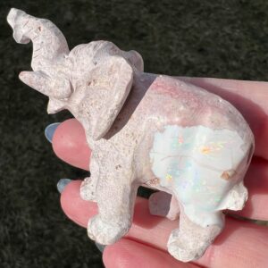 Opal Elephant Carving, Mexican Opal In Matrix, Crystal Elephant Figurine, Flashy Opal, Gemstone Elephant Carved Stone #4