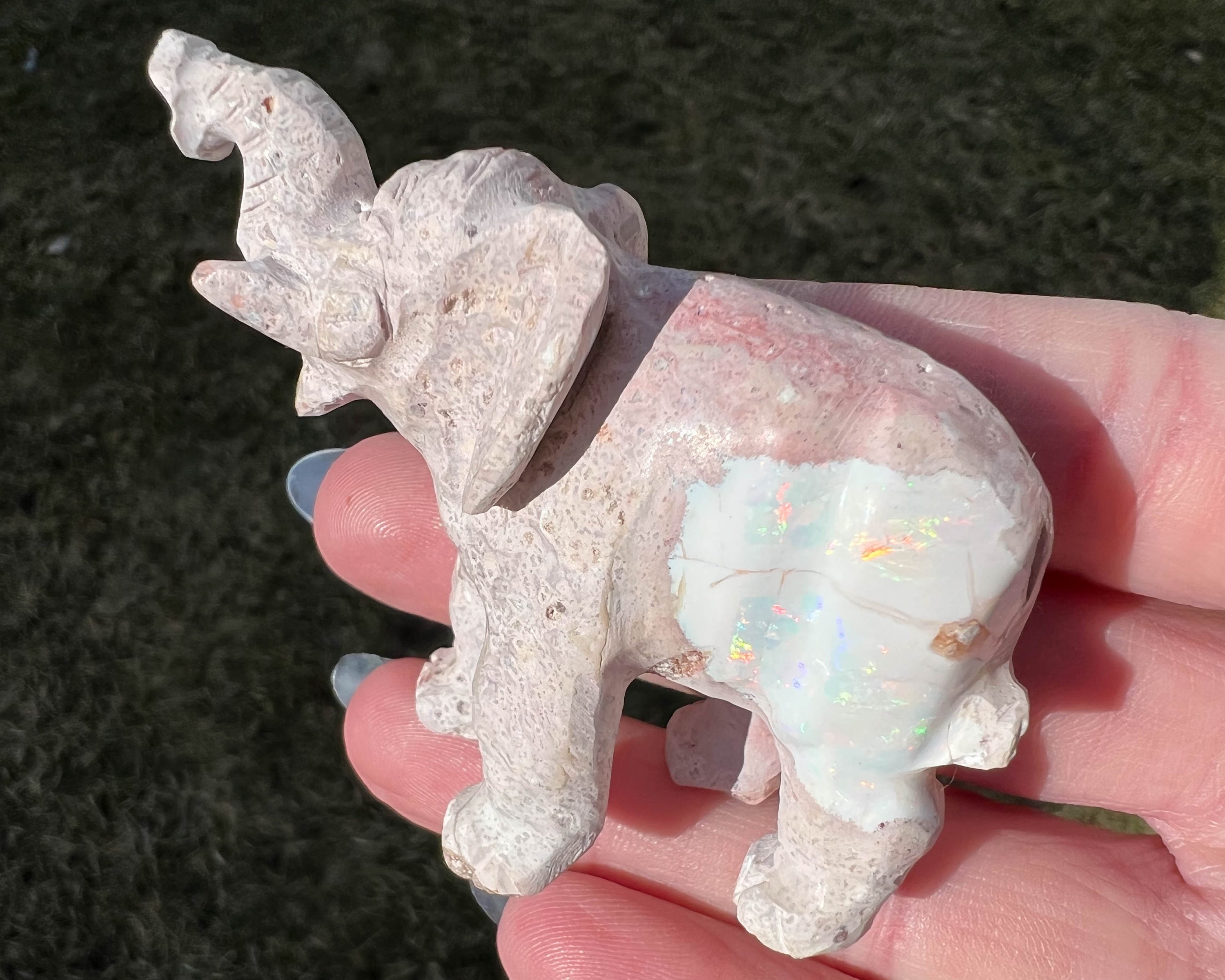 Opal Elephant Carving, Mexican Opal In Matrix, Crystal Elephant Figurine, Flashy Opal, Gemstone Elephant Carved Stone #4