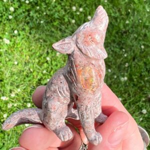 Hand Carved Mexican Fire Opal Wolf Figurine, Crystal Carving, Howling Coyote #2