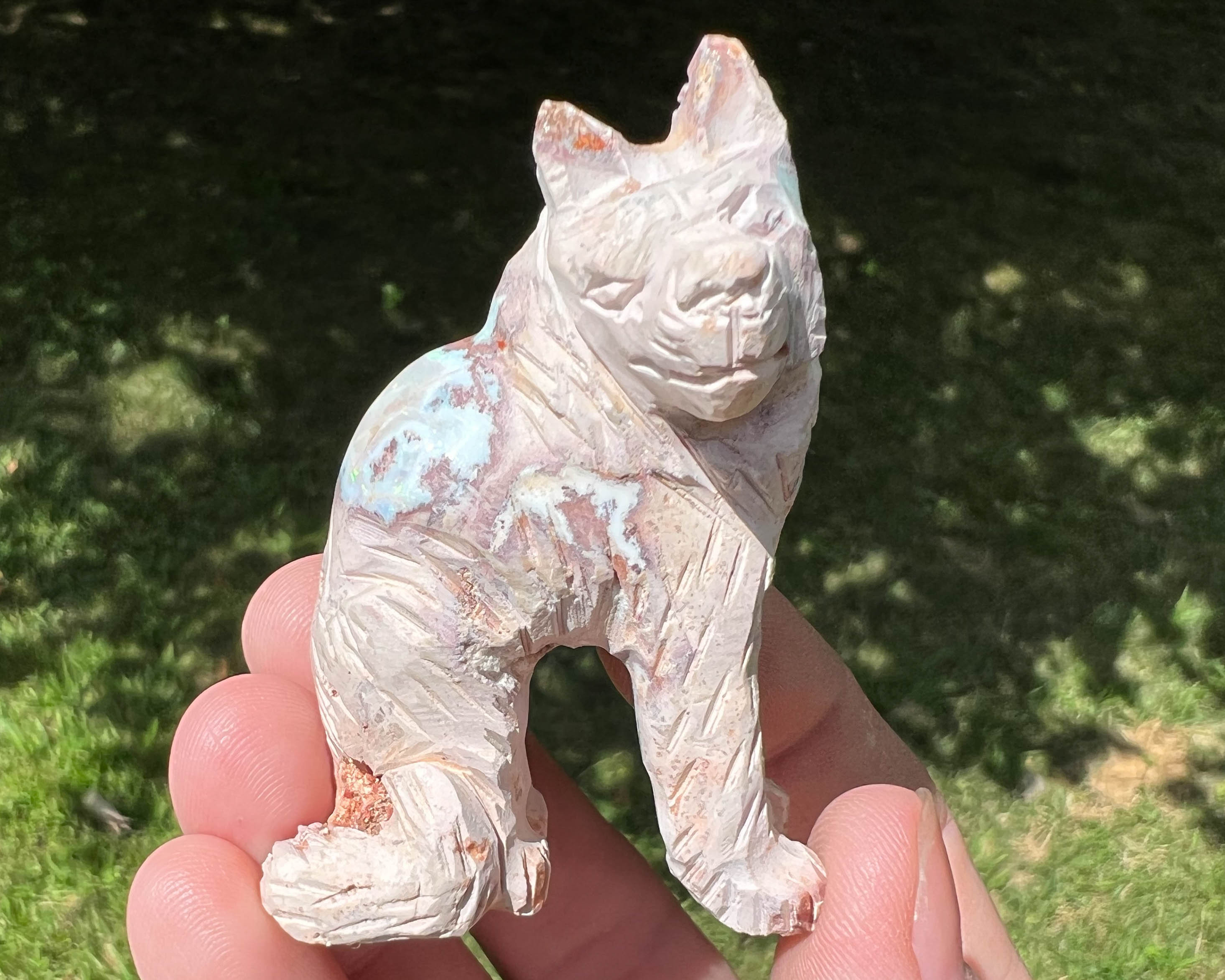 Hand Carved Mexican Fire Opal Wolf Figurine: Crystal Carving, Coyote Totem #7