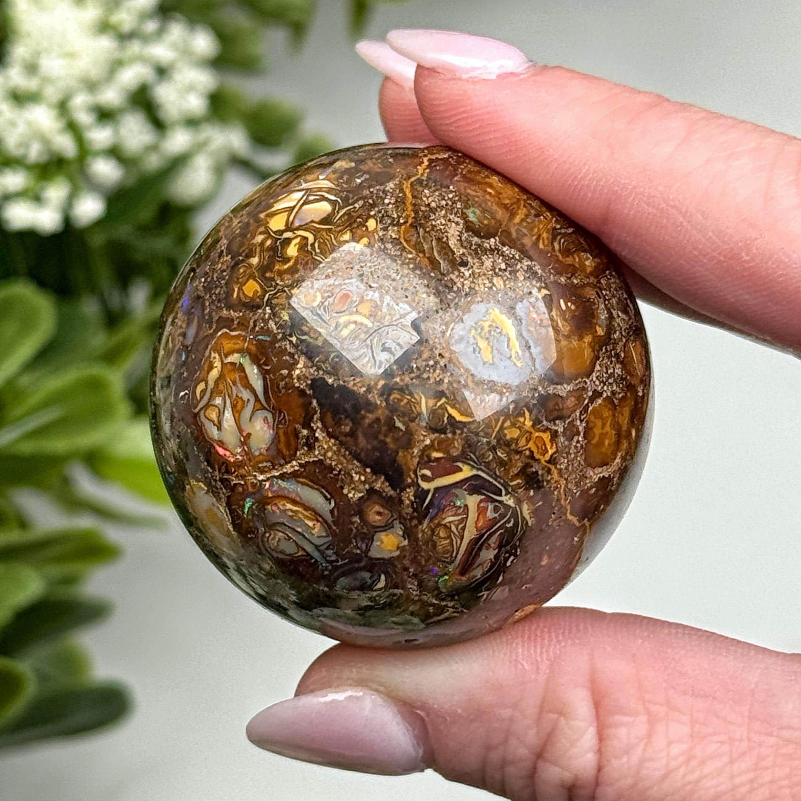 Boulder Opal Sphere | 41mm | - #3 (polished Rainbow Crystal Ball, All Chakras, Healing Stone)