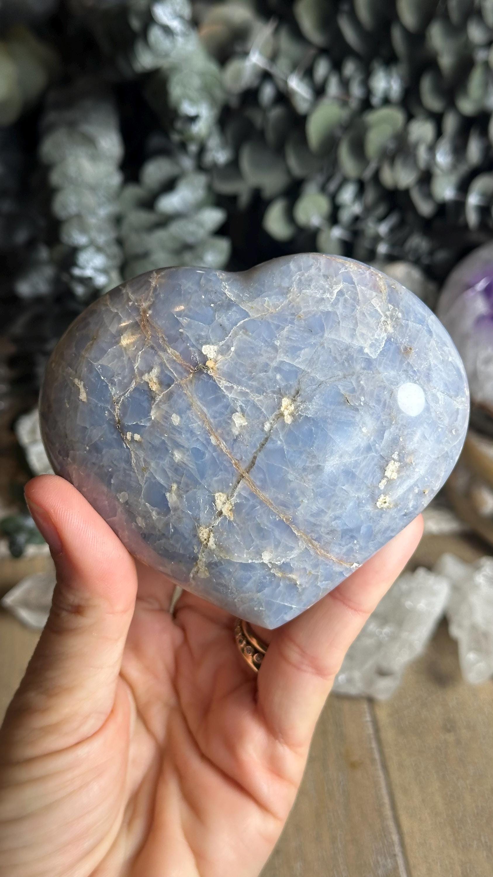 Blue Quartz With Hematite Heart