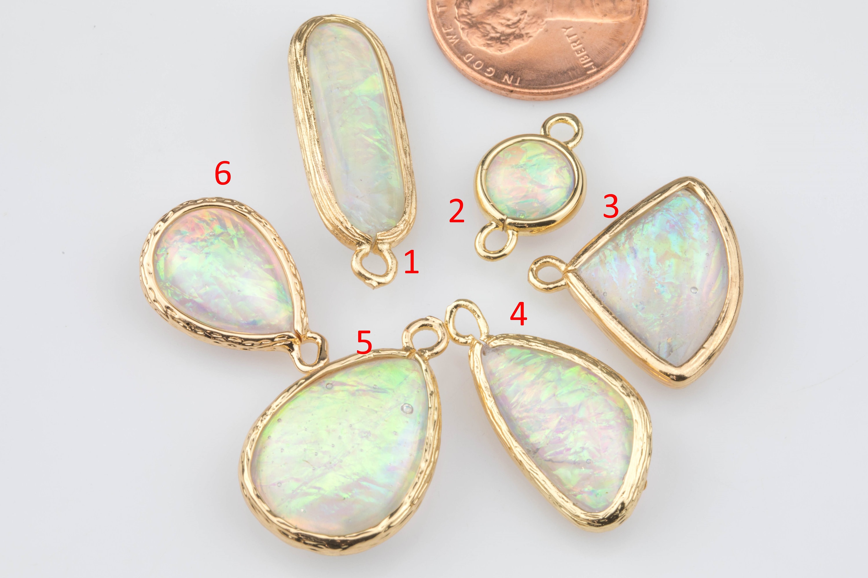 Opalescent Opal Charms- Assorted Shapes And Size- 2 Pieces Per Order