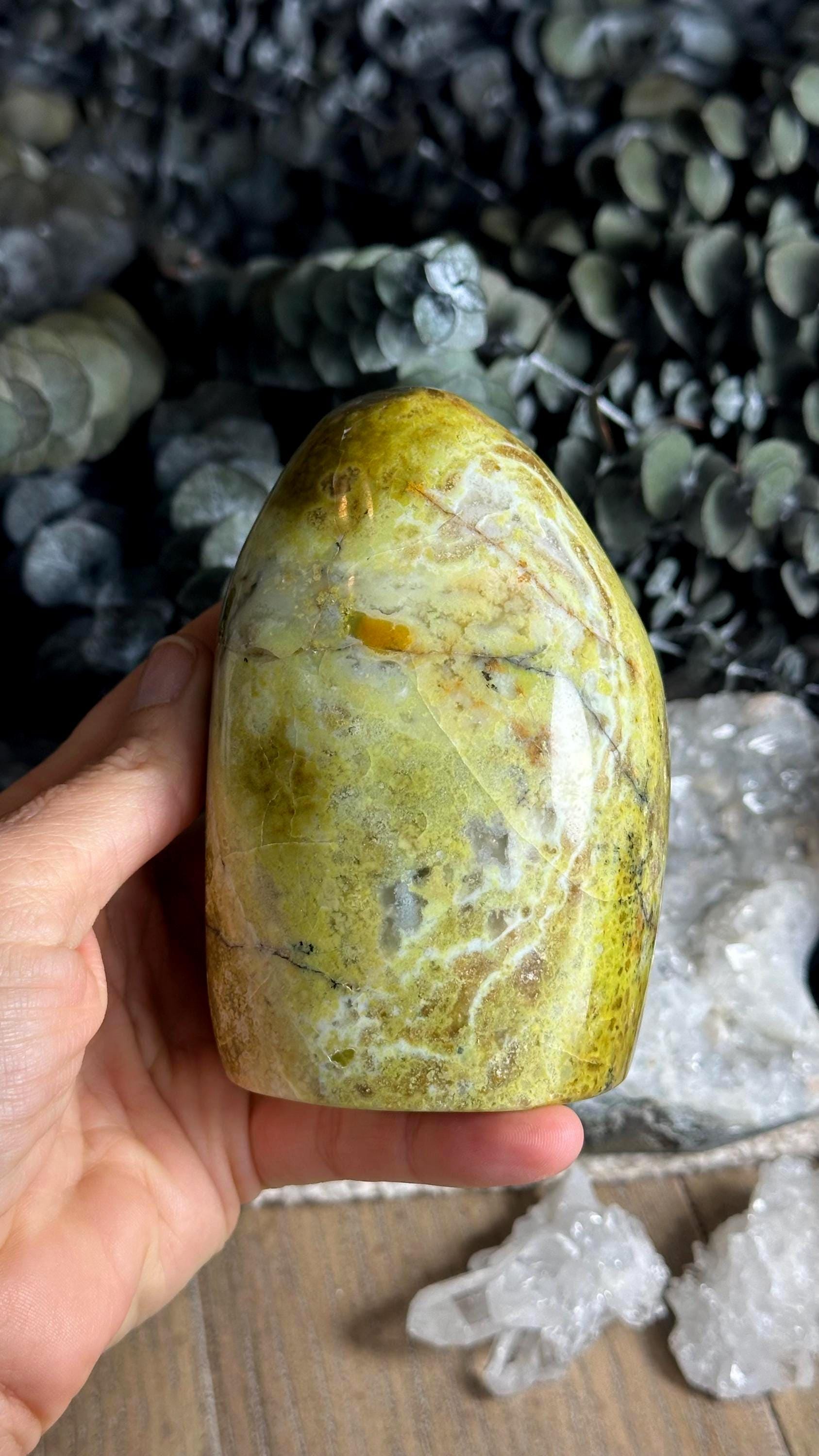 Polished Green Opal Standing Stone, Free Form