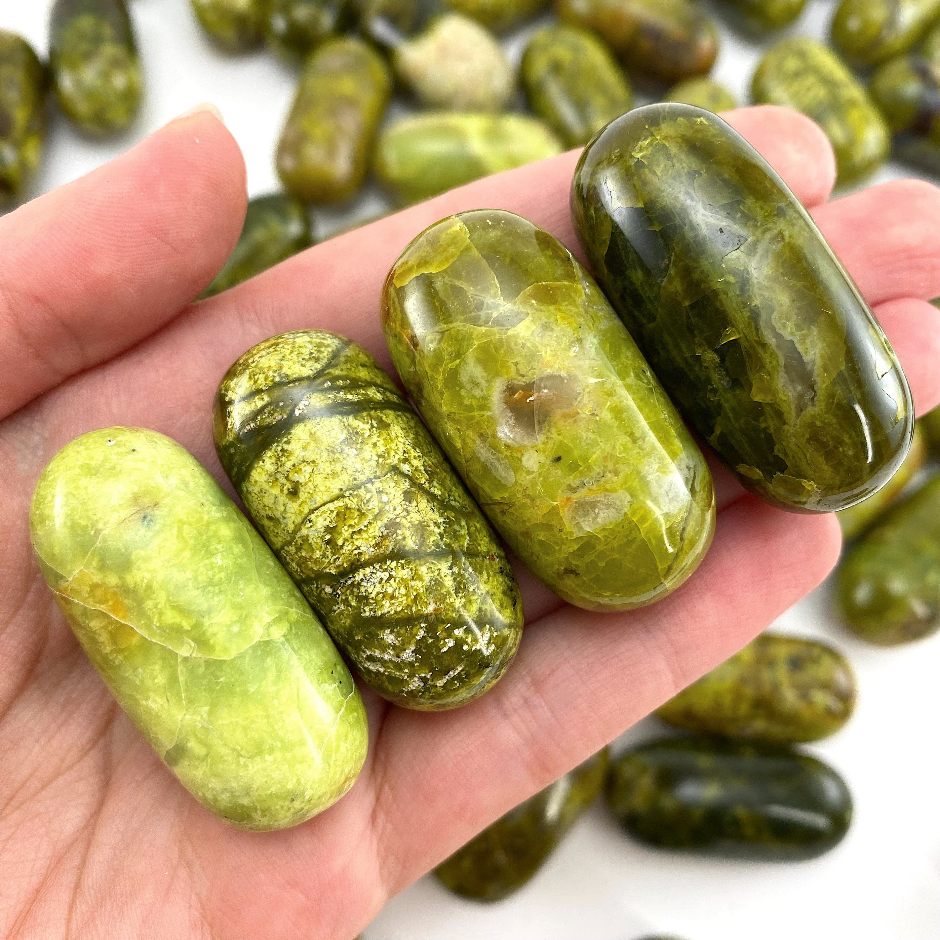Green Opal Worry Stone | Polished Green Tumbled Crystal Lingam (heart Chakra)