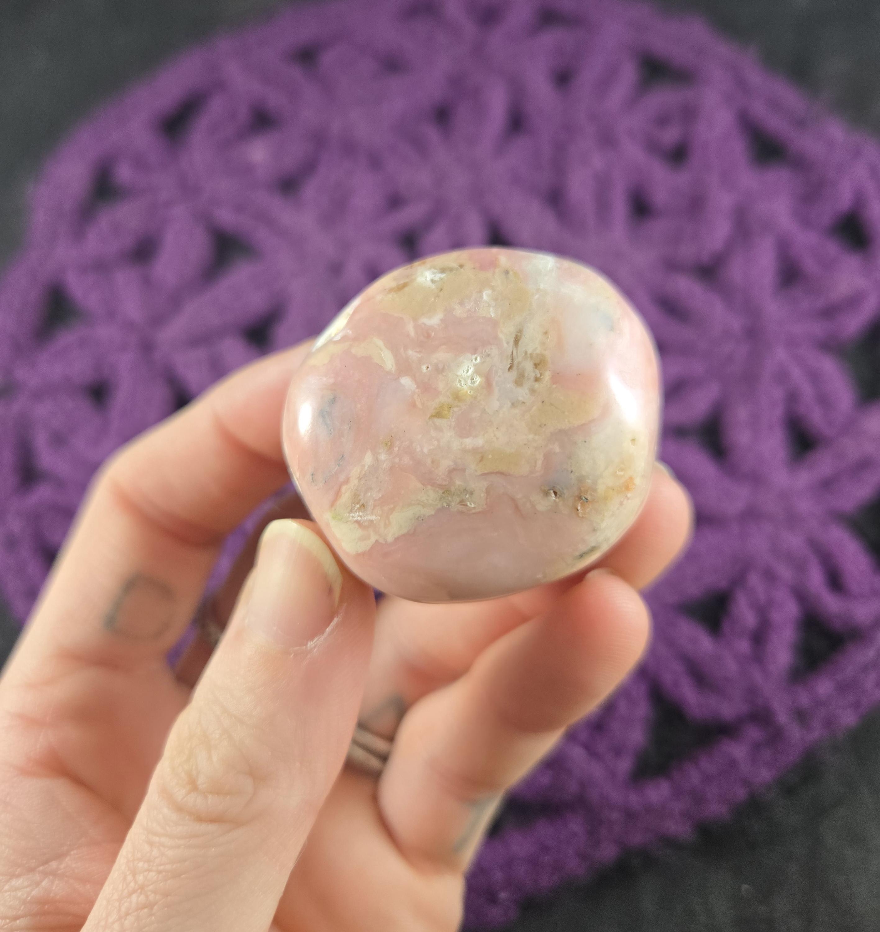 Pink Opal Small Palmstone Crystal Tumbled Stones Gallet Crystals Polished Peruvian Peru Love Stone Chakra Healing