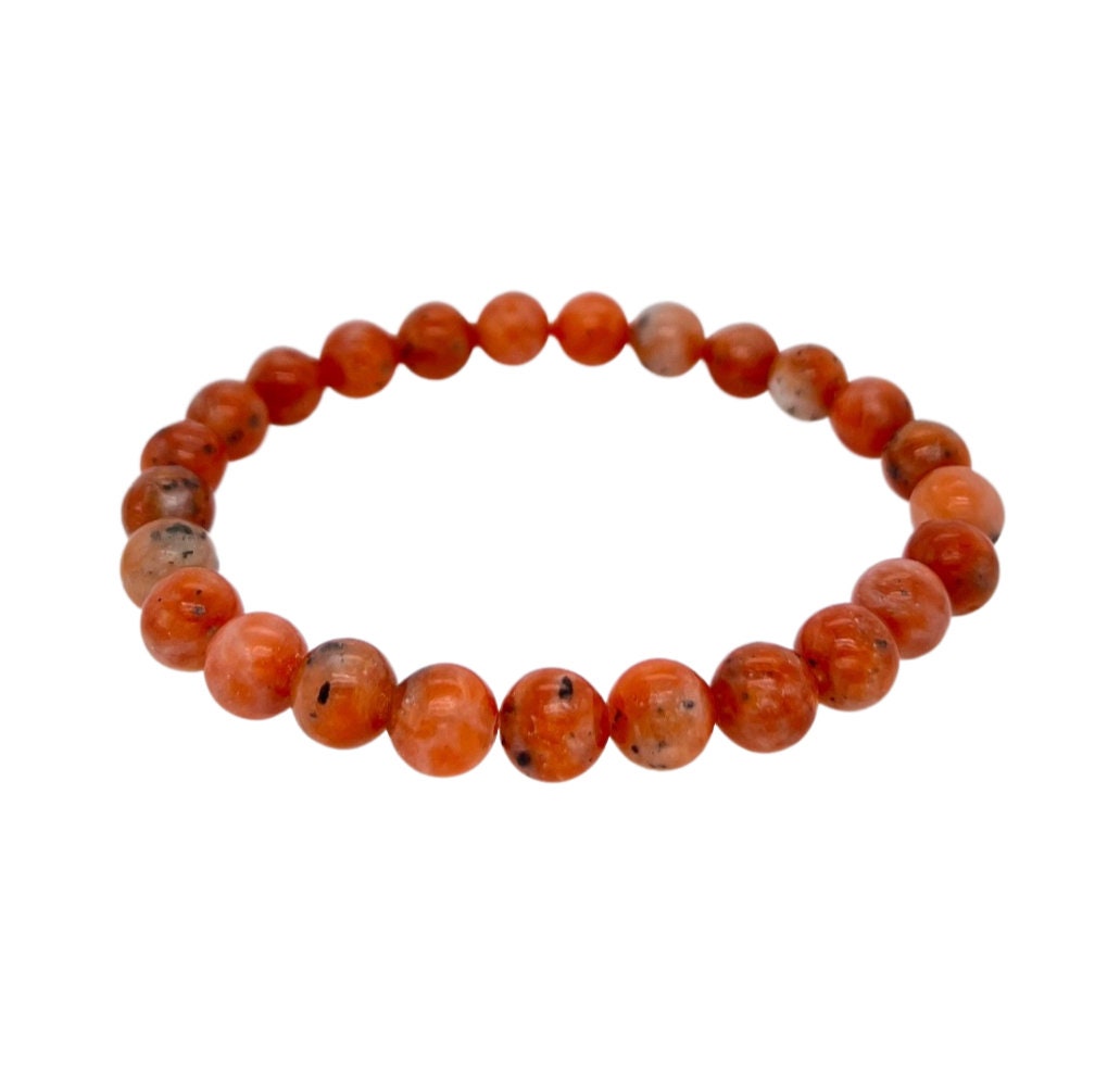 Orange Calcite Bracelet (8mm) Orchid Calcite Bracelet - Orange Calcite And Black Tourmaline - Orange Calcite Jewelry - Orange Gemstone