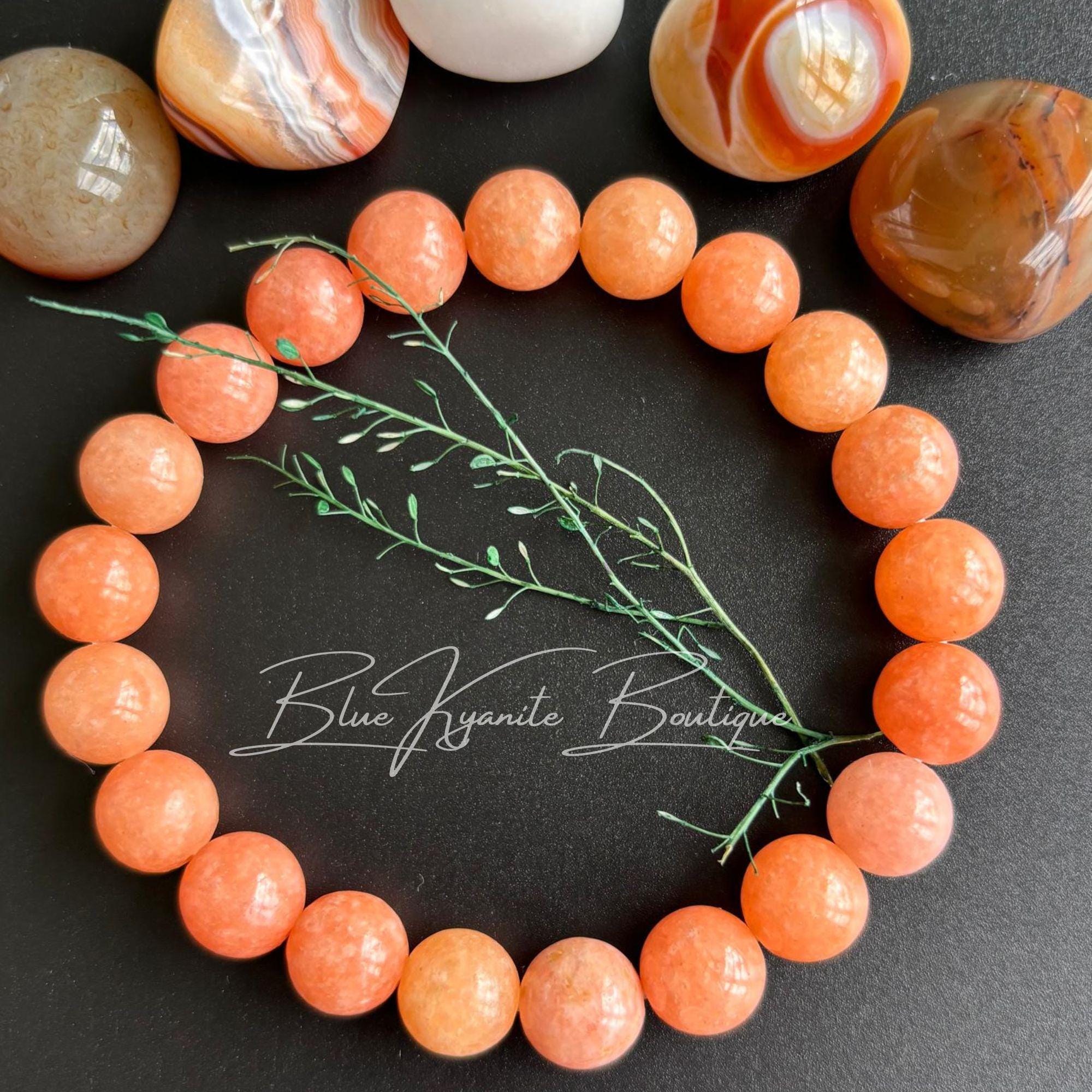 Orange Calcite Bracelet 9mm: Joy, Creativity, Sacral Chakra Jewelry