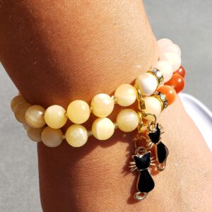 Candy Corn Dreams: Orange Calcite & Cat Charm Bracelet - Halloween Collection