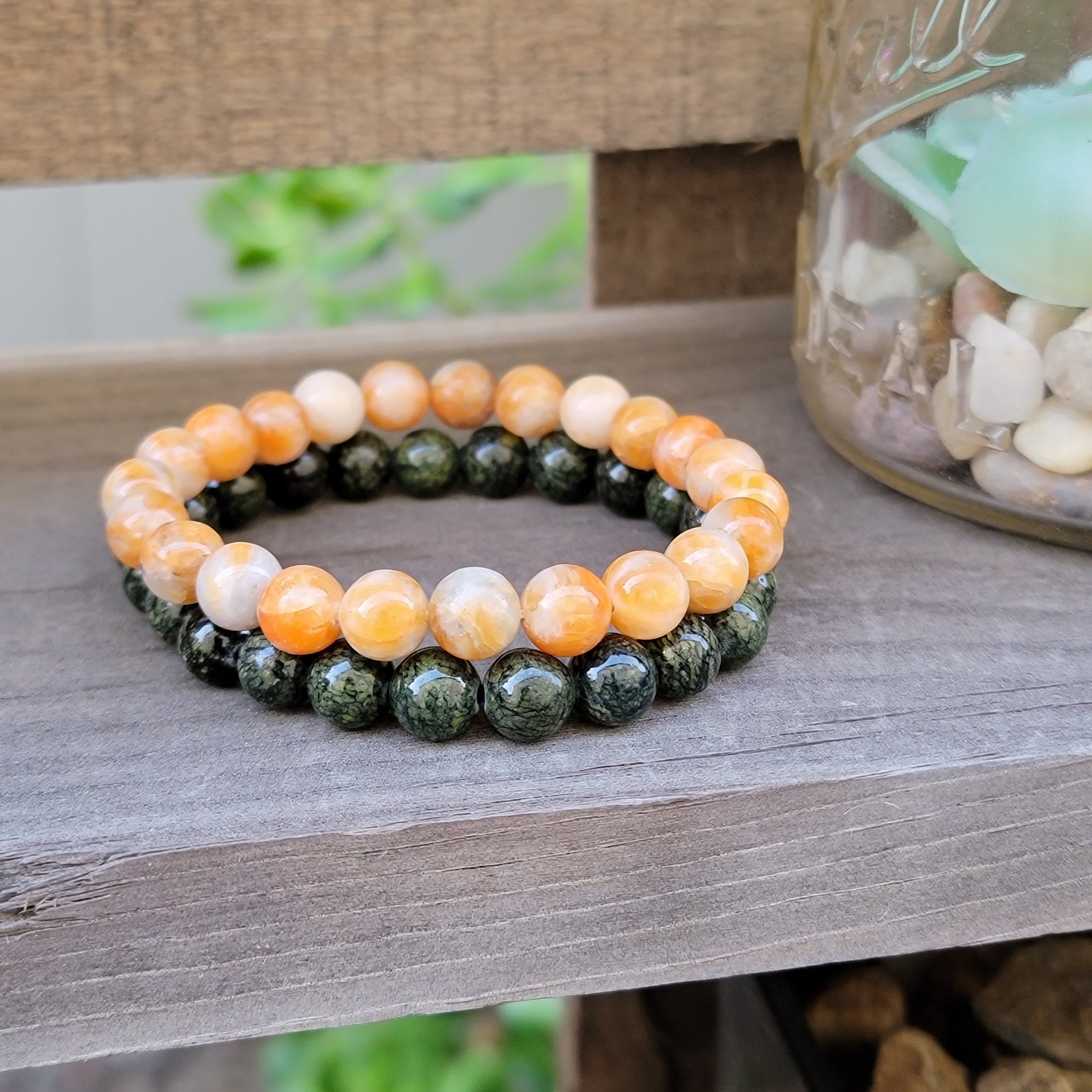 Creativity Bracelet, Kundalini Awakening Bracelet, Fearlessness Bracelet, Orange Calcite Bracelet, Serpentine Bracelet, Bead Bracelet