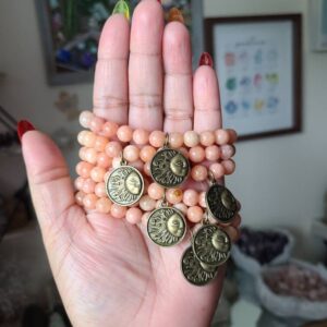 Orange Calcite Crystal Bracelet with Sun Charm: Healing Stone (7-8'')