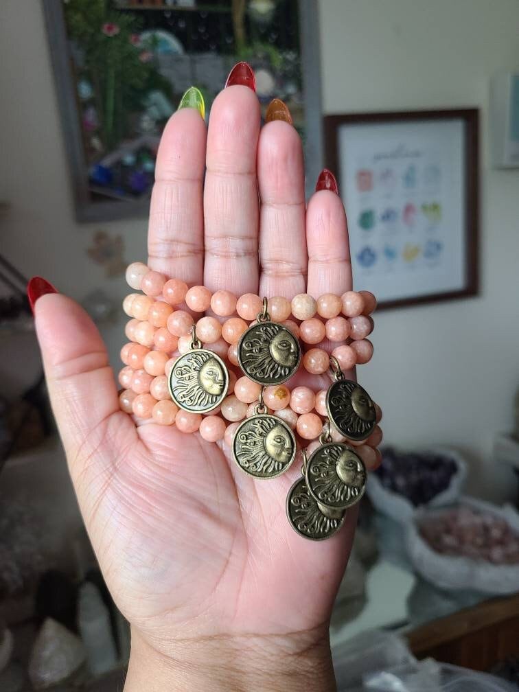 Orange Calcite Crystal Bracelet With Sun Charm: Healing Stone (7-8'')