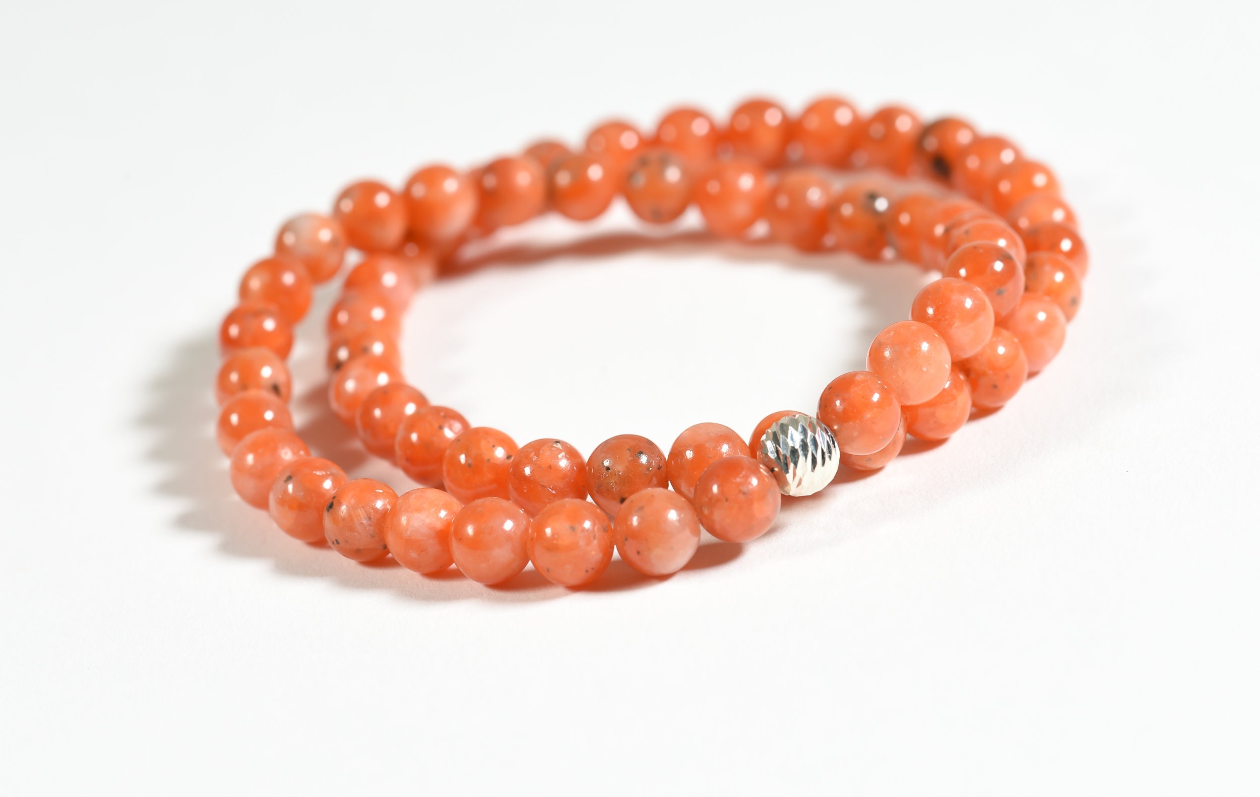 Orange Calcite Gemstone Bracelet, Natural Gemstone Stretch Bracelet, 6mm Orange Calicte