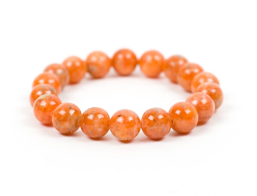Orange Calcite Gemstone Bracelet, Natural Gemstone Stretch Bracelet