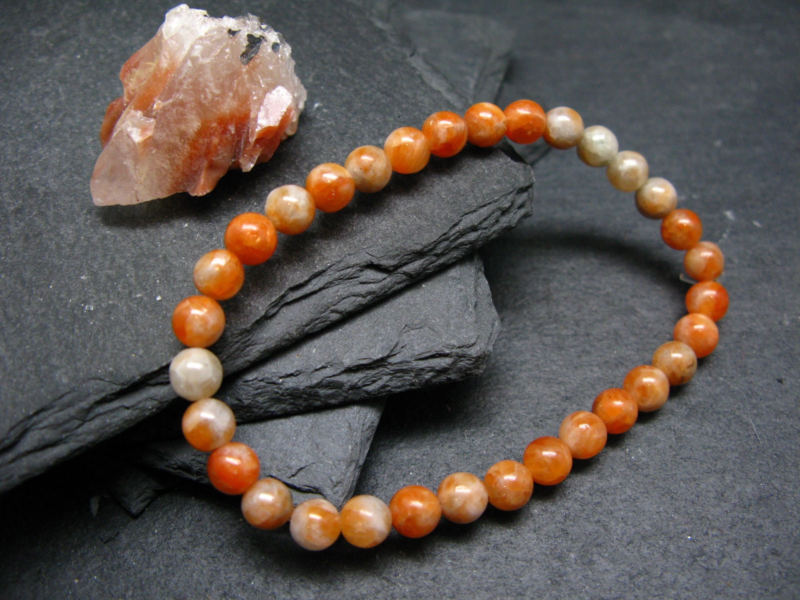 Orange Calcite Genuine Bracelet ~ 7 Inches ~ 6mm Round Beads