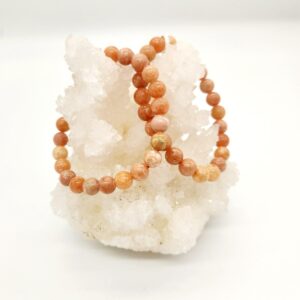 Peach Calcite or Orange Calcite 8mm Crystal Round Bead Bracelet with Elastic Stretch