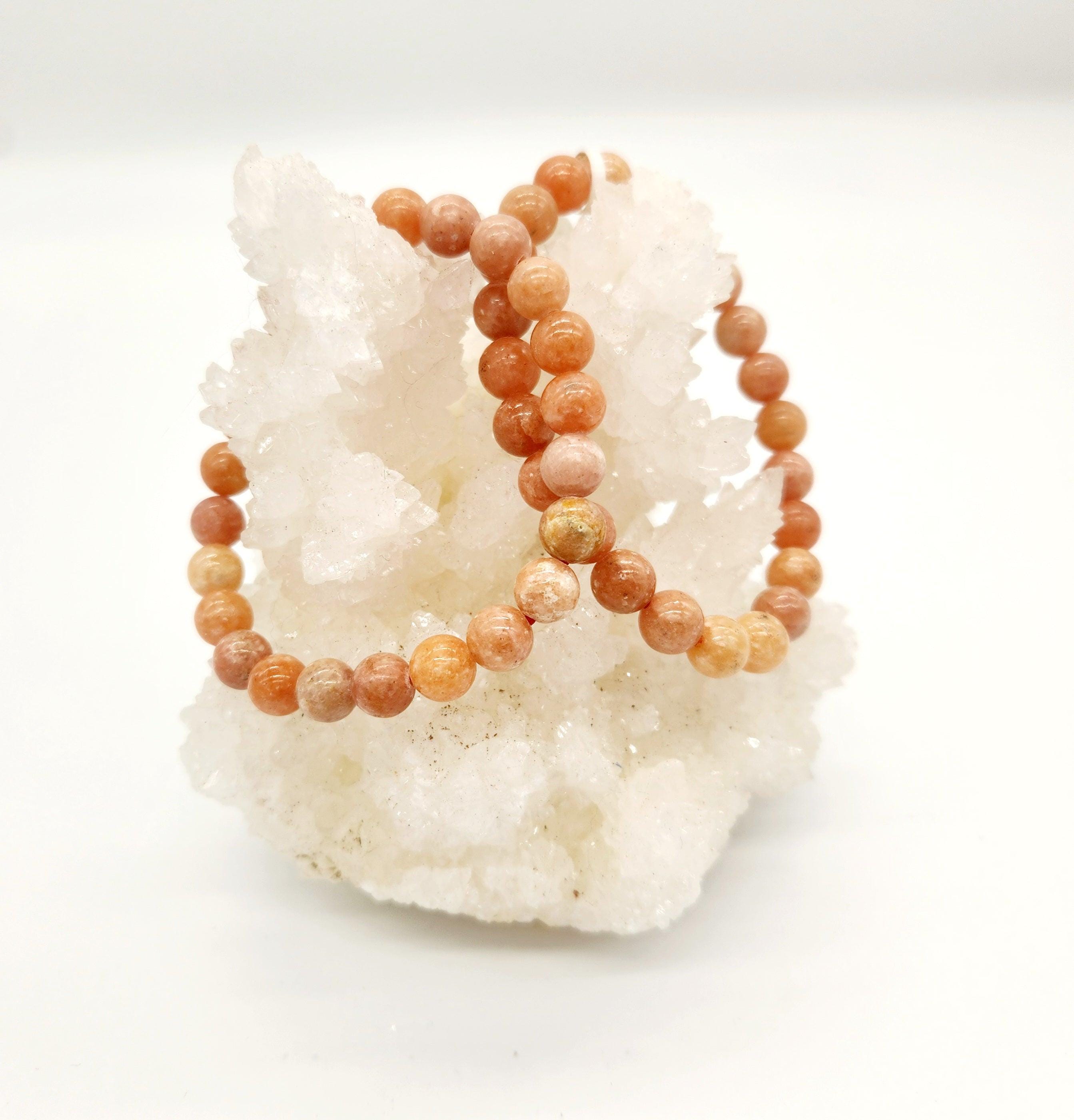 Peach Calcite Or Orange Calcite 8mm Crystal Round Bead Bracelet With Elastic Stretch