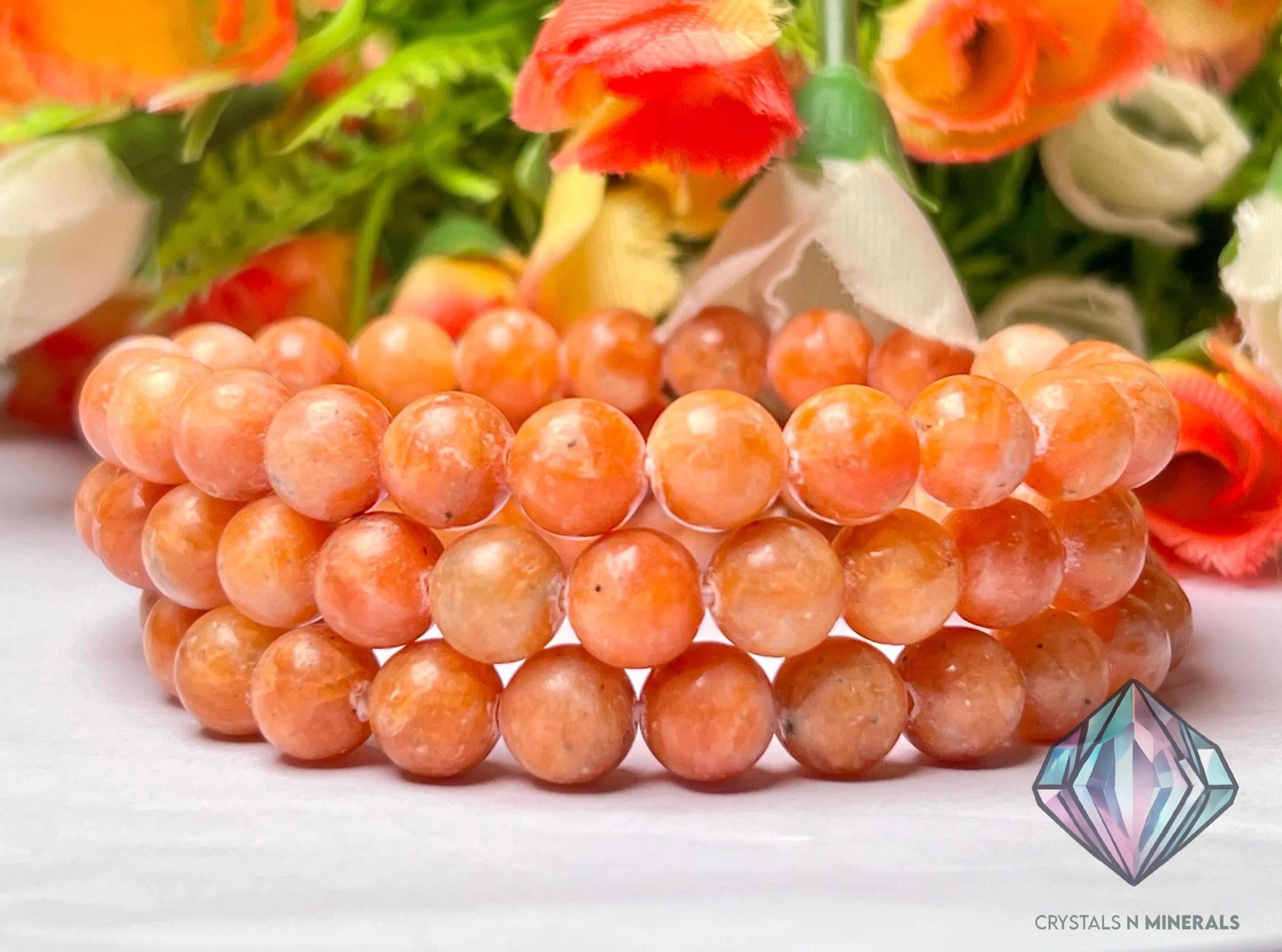 Orange Calcite Stone Bracelet: Unisex Stretch Bracelet (8 Mm)