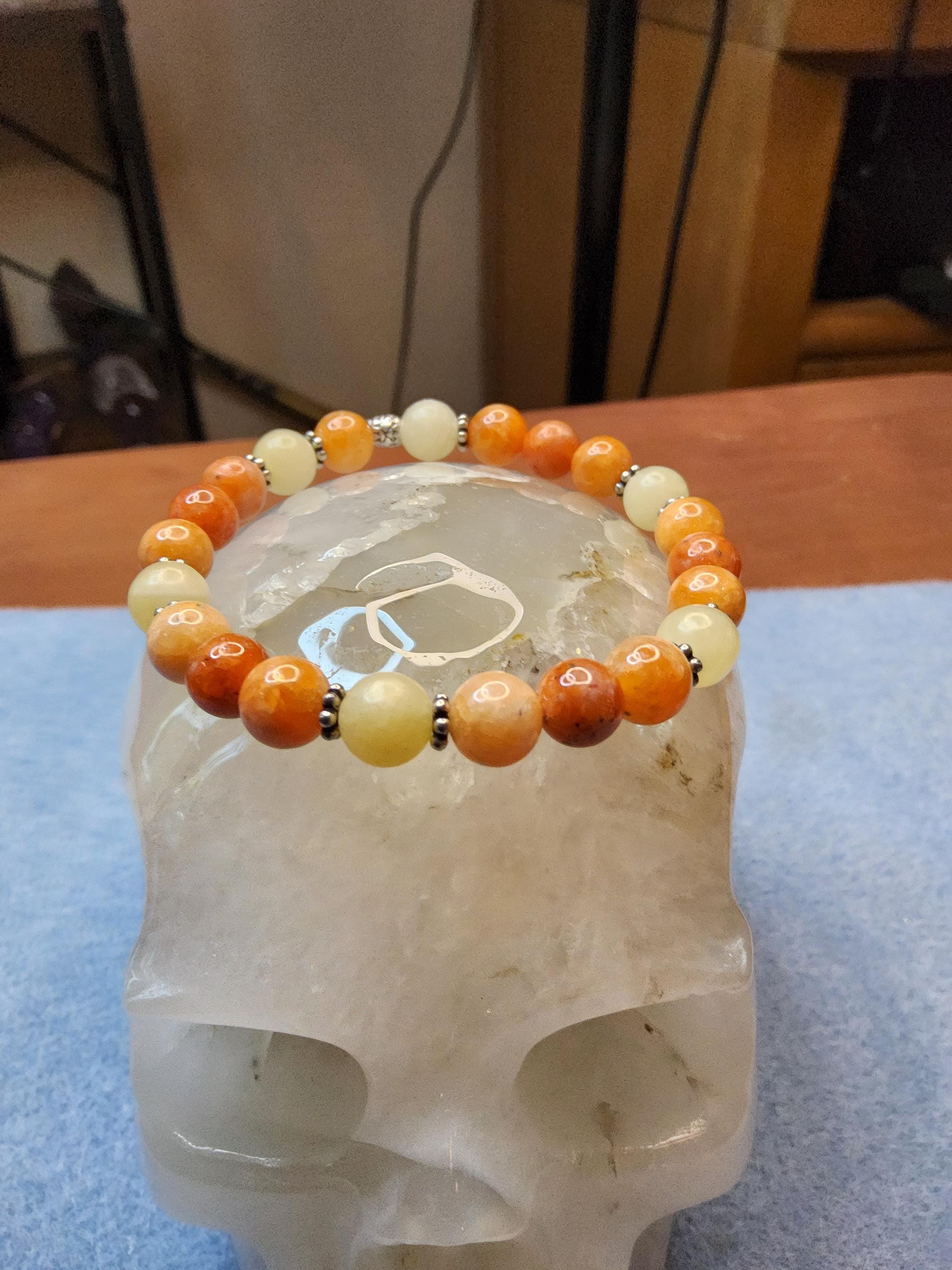 Calcite- Yellow And Orange Calcite With Sterling Silver Stars.  8mm Stretch Bracelet