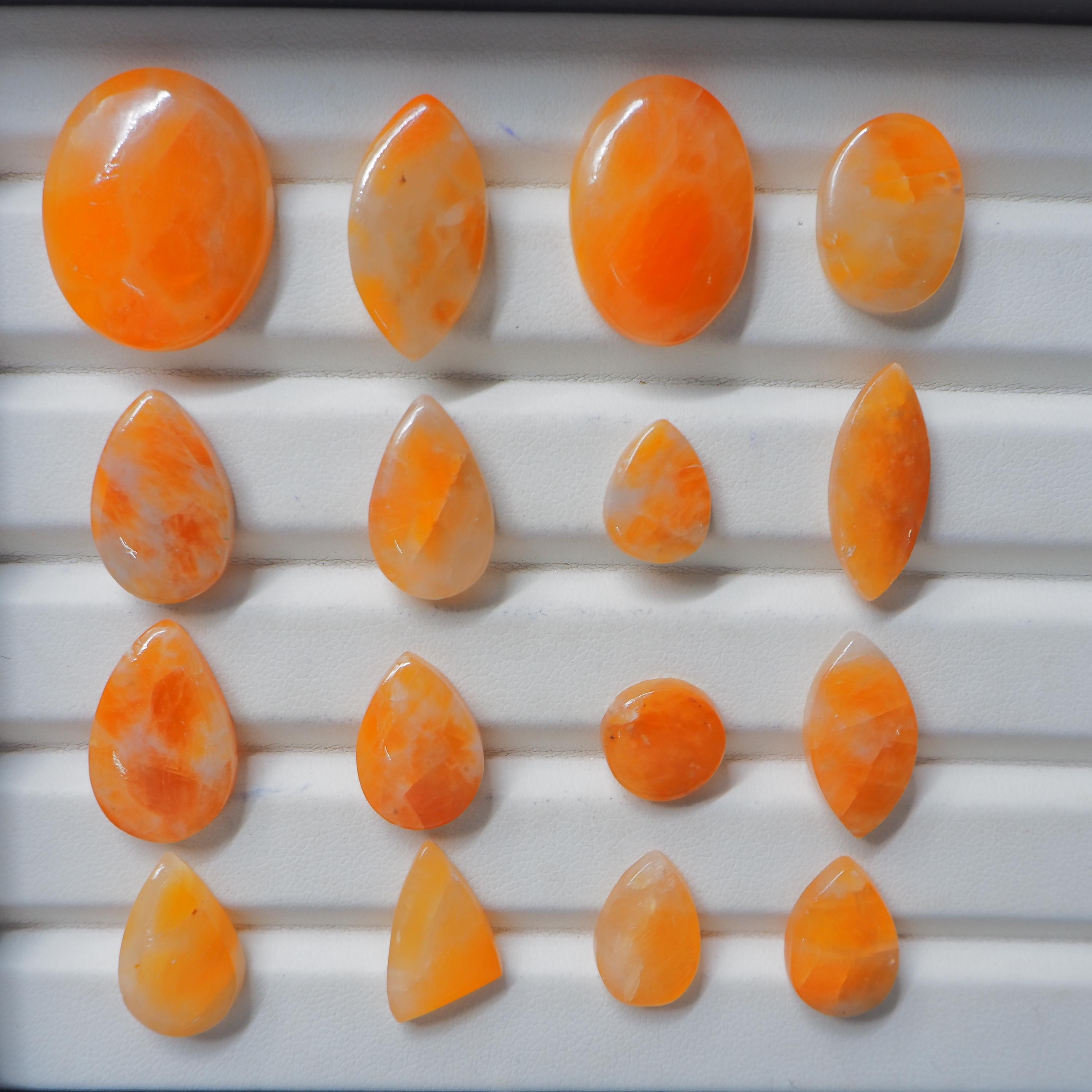 Polished Orange Calcite Cabochon: Mexican Gemstone For Jewelry