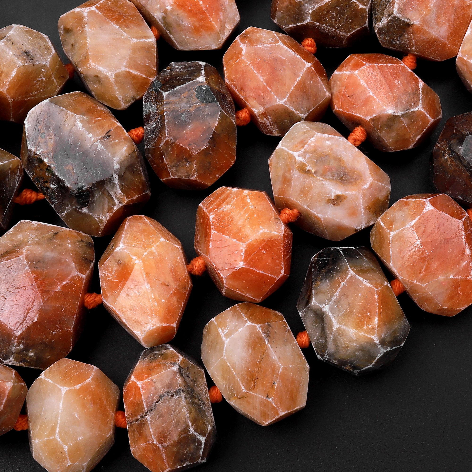 Graduated Genuine Natural Orange Calcite Faceted Nugget Beads 17" Strand