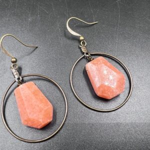 Orange calcite and aged brass hoop earrings
